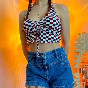 Urban Outfitters checkered cropped halter tank top